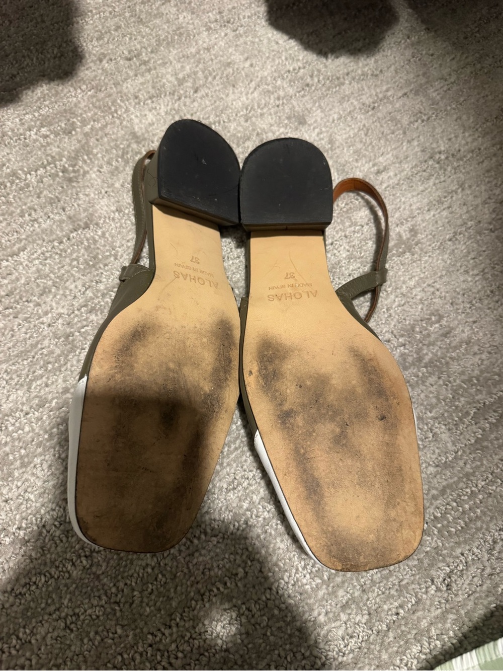 ALOHAS Olive and White Two-Tone Slingback Flats - Picture 2 of 3